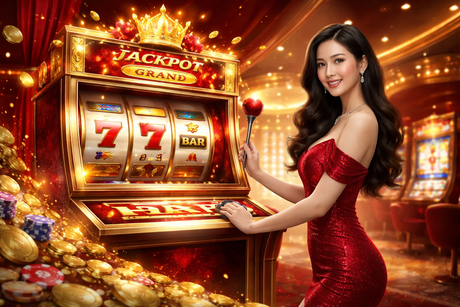 Máy đánh bạc hi8823 game với biểu tượng vàng rực rỡ và giải độc đắc